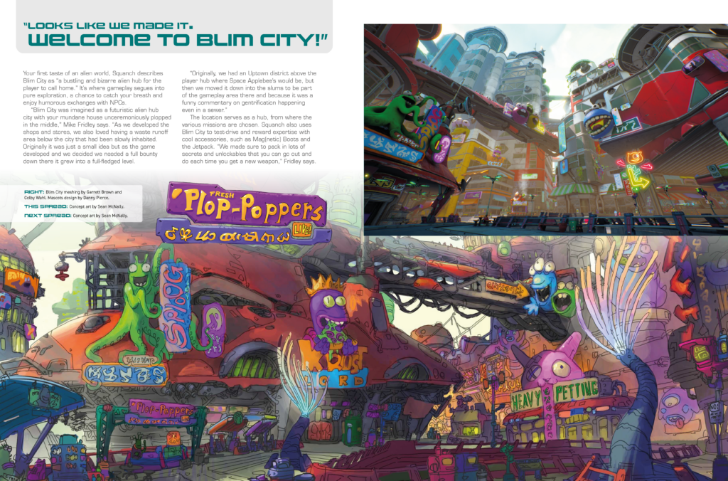 A spread from The Art of High on Life showing Blim City