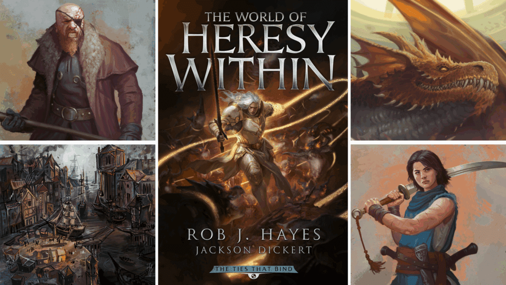 The World of Heresy Within by Rob J. Hayes, cover and other art.