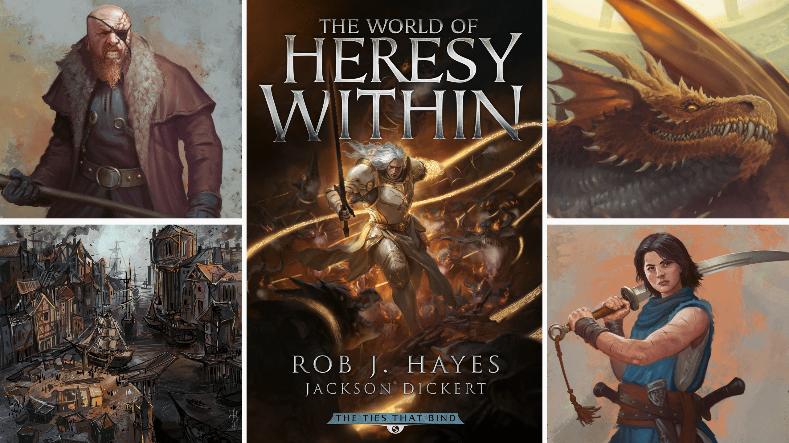 The World of Heresy Within by Rob J. Hayes, cover and other art.